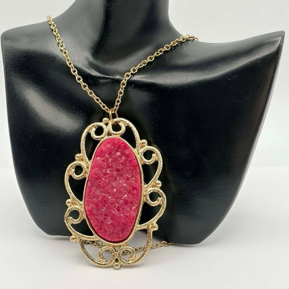 Gold & Pink Stone Necklace